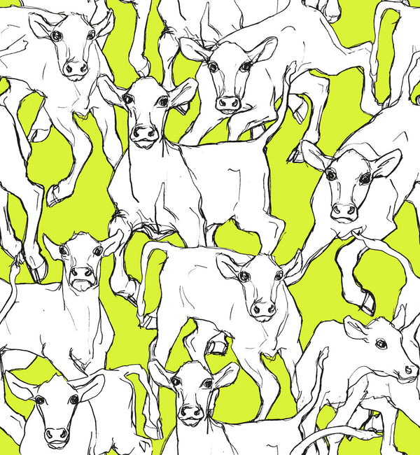 Iltavilli Contemporary Illustration - Lime Green and Cream | Architectural Wallcoverings