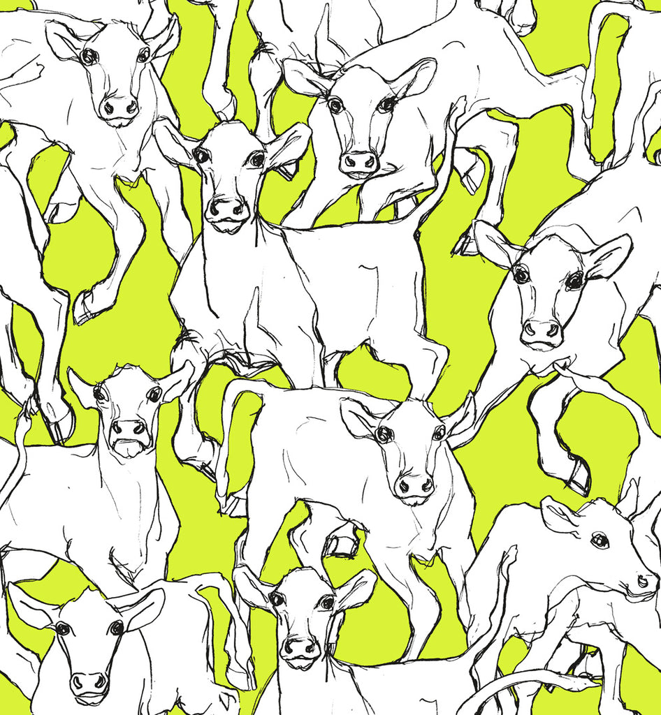 Malibu Iltavilli Wallpaper - Contemporary Illustration - Lime Green and Cream | Malibu Wallpaper