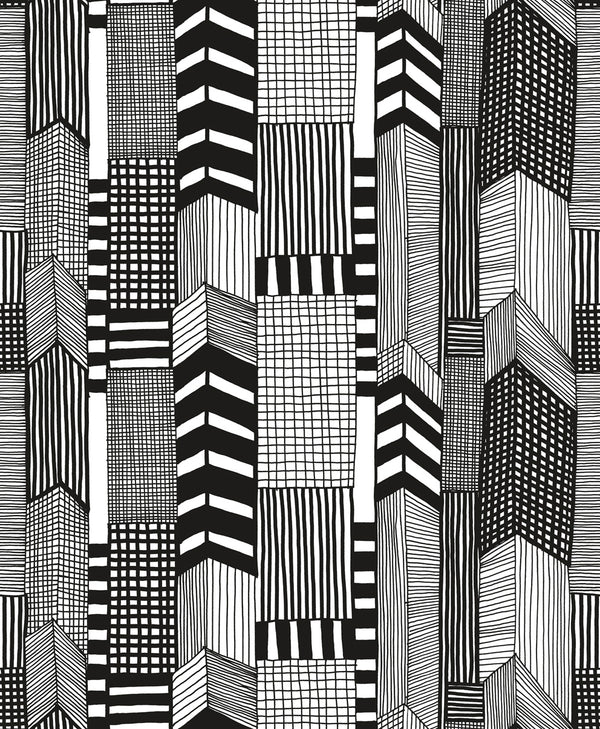 Ruutukaava Contemporary Illustration - Ebony and Eggshell | Architectural Wallcoverings