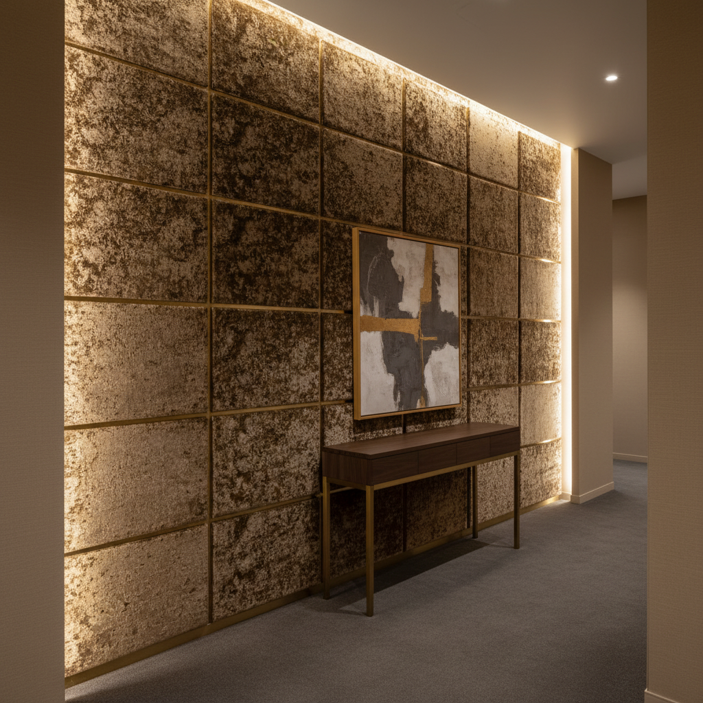 Crushed Velvet Texture Bronze Umber Upholstered Wall Panel | Architectural Fabrics
