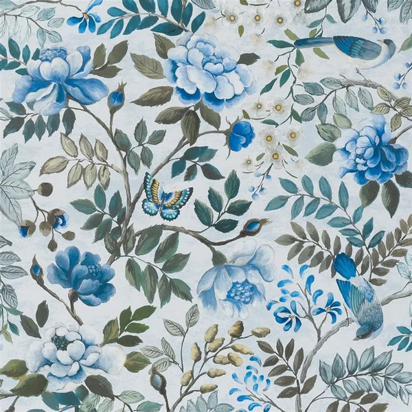 Porcelaine de Chine Flora Birds 05 Porcelain Blue Wallpaper | Designers Guild Europe