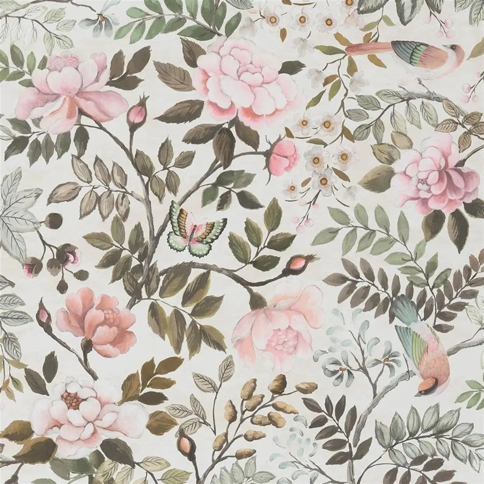 Porcelaine de Chine Flora Birds 07 Peony Wallpaper | Designers Guild Europe