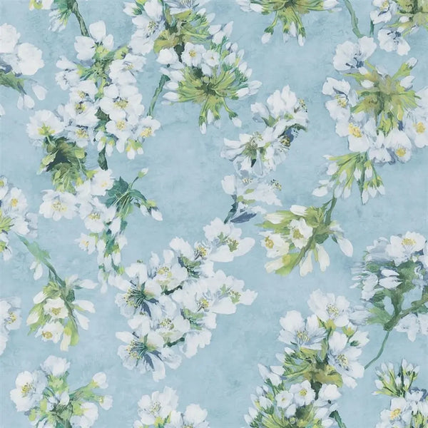 Fleur d'Assam Mid Scale Floral 06 Sky Wallpaper | Designers Guild Europe