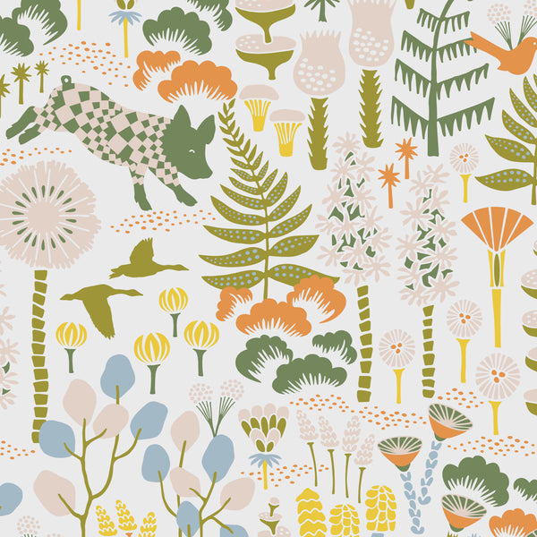 Hoppmosse, Ivory and Multi Wallcoverings | Schumacher
