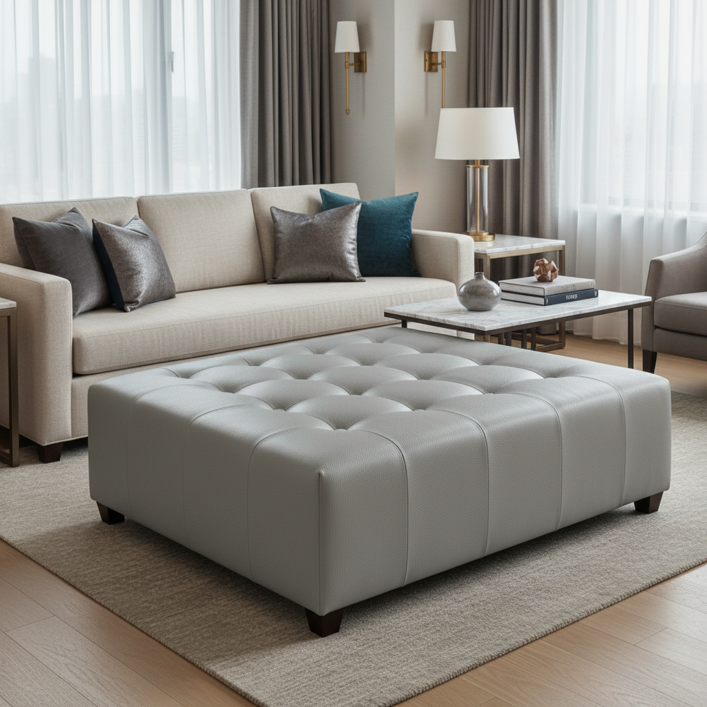 Algiers - Silver Cloud Performance Vinyl Upholstered Ottoman | Architectural Fabrics