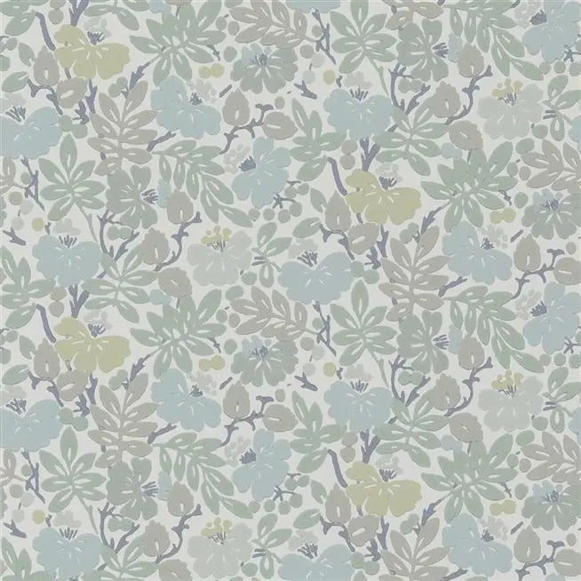 Carlisle Fauna Floral Duck Egg Wallpaper | Designers Guild Europe