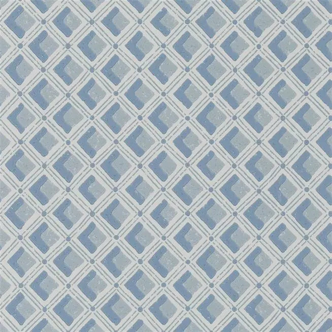 Amsee Geometric Diamond Blue Wallpaper | Designers Guild Europe