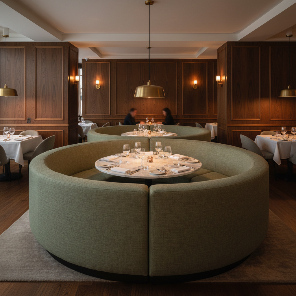 Subtle Textured Matte Soft Olive Upholstered Banquette | Architectural Fabrics