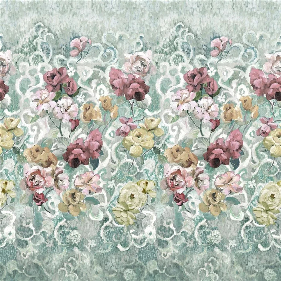 Tapestry Flower Panel 03 Eau de Nil Green Wallpaper | Designers Guild Europe