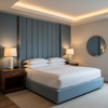 Woven Linear Texture Azure Mist Upholstered Headboard | Architectural Fabrics