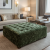 Crushed Velvet Texture Forest Green Upholstered Ottoman | Architectural Fabrics