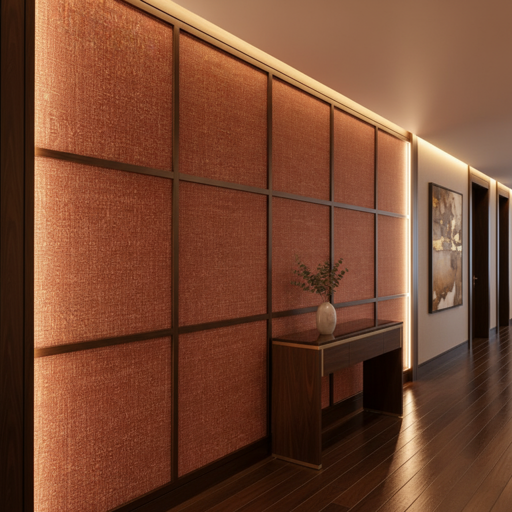 Woven Textured Crosshatch Rustic Sienna Upholstered Wall Panel | Architectural Fabrics