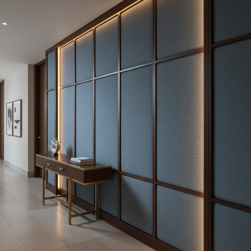 Rattan Bay - Denim Upholstered Wall Panel | Architectural Fabrics