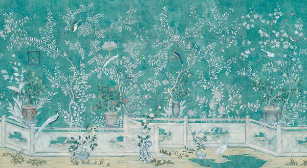 Salon Vert — Neptune Green Edo painted silk