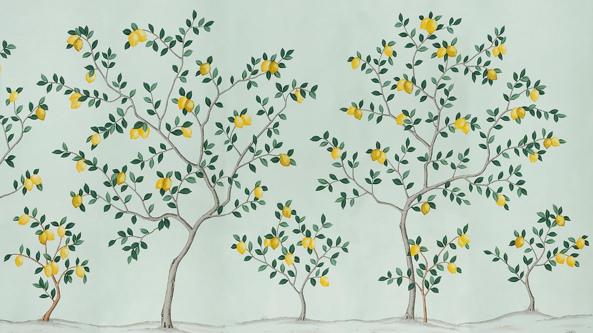 Lemon Grove — Standard colourway on Ice Blue dyed silk
