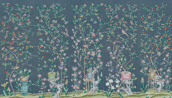 Jardinières & Citrus Trees — Dark Blue India tea paper