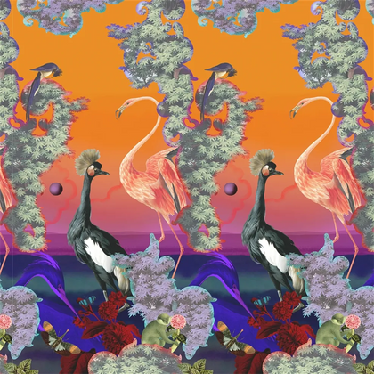 Novafrica Sunset Peacock Flamingo Scene 1 Panel | Christian Lacroix Europe