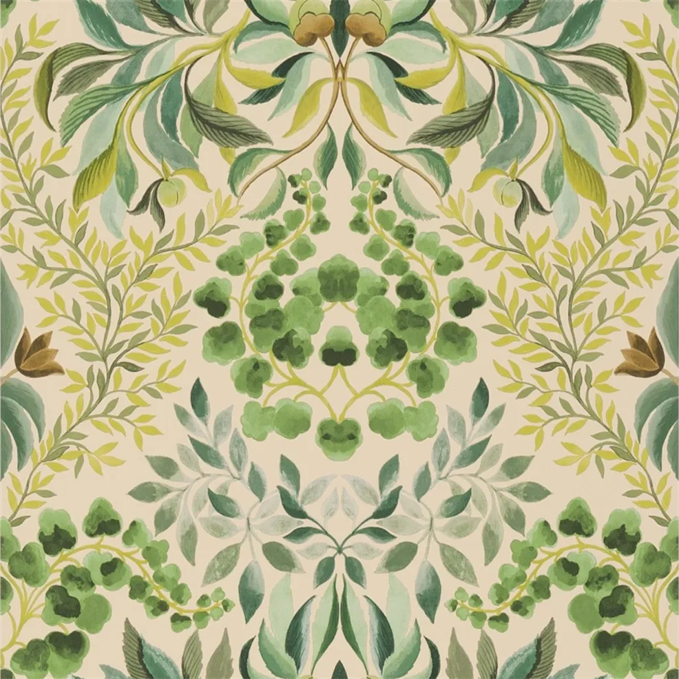 Karakusa Damask Vines Emerald Wallpaper | Designers Guild Europe