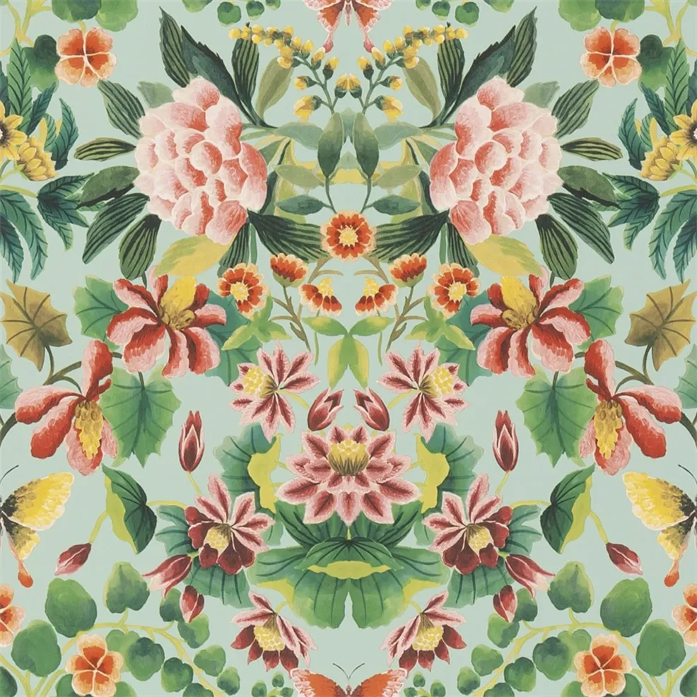 Ikebana Damask Aqua Wallpaper | Designers Guild Europe