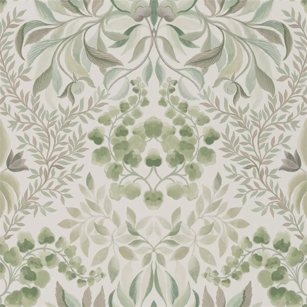 Karakusa Damask Vines Eu De Nil Wallpaper | Designers Guild Europe