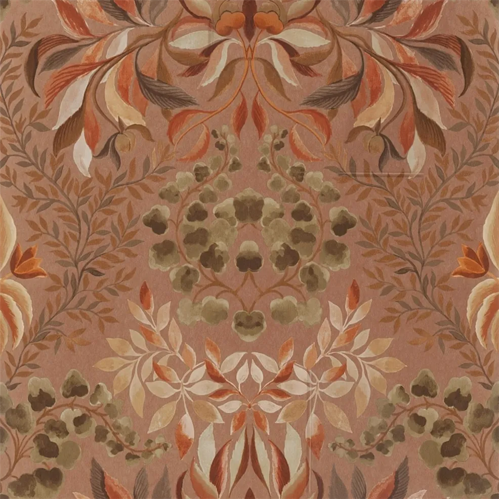 Karakusa Damask Vines Copper Wallpaper | Designers Guild Europe