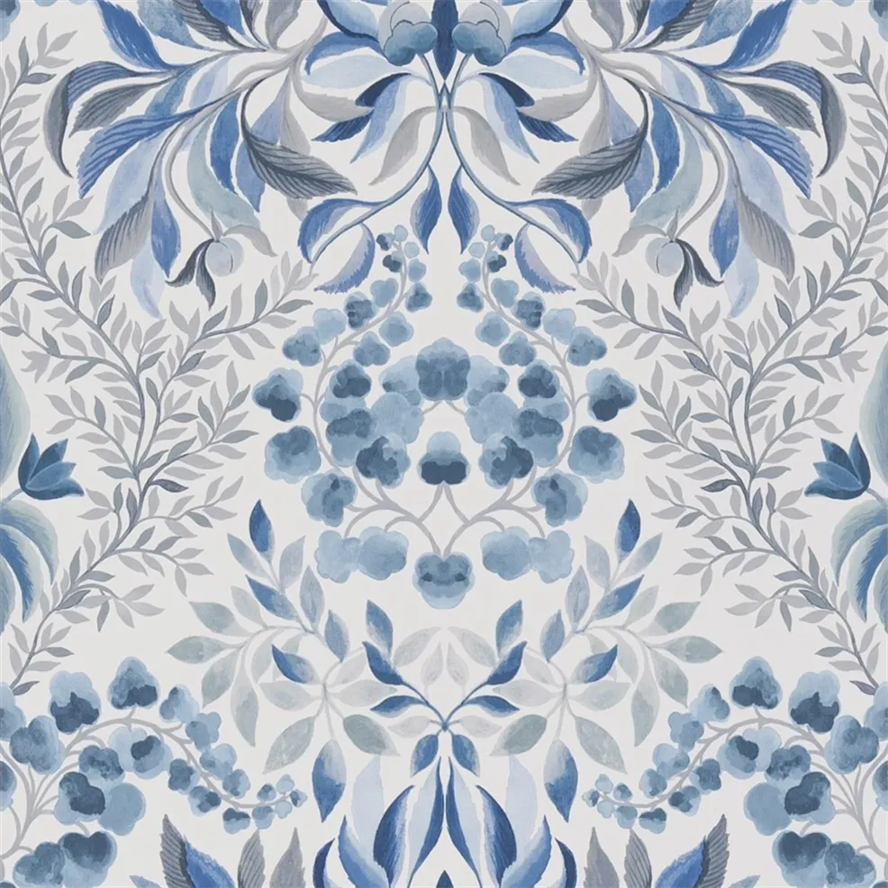 Karakusa Damask Vines Cobalt Wallpaper | Designers Guild Europe