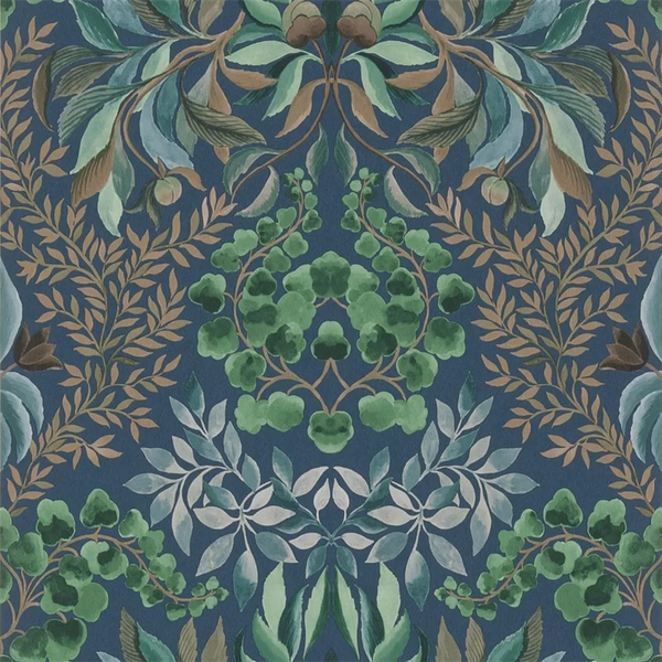Karakusa Damask Vines Midnight Wallpaper | Designers Guild Europe