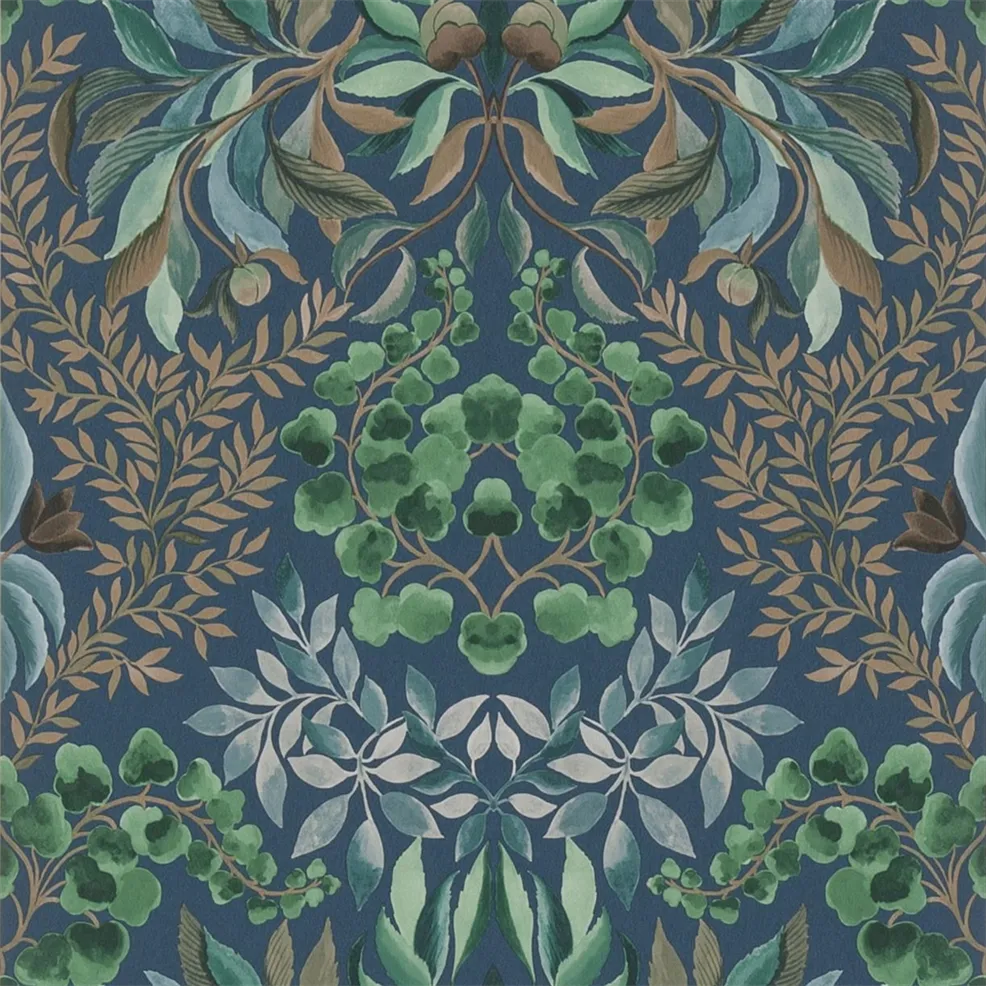 Karakusa Damask Vines Midnight Wallpaper | Designers Guild Europe