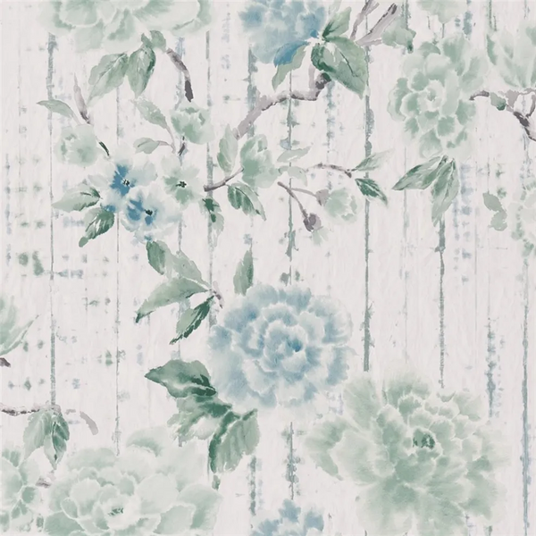 Kyoto Peony Flower Eu de Nil Wallpaper | Designers Guild Europe