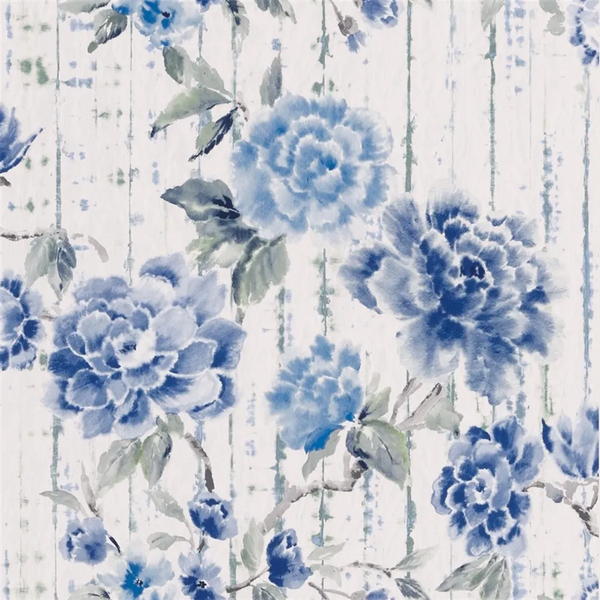 Kyoto Peony Flower Cobalt Wallpaper | Designers Guild Europe