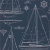 Boat Blueprint White On Dark Blue Wallpaper | Ralph Lauren