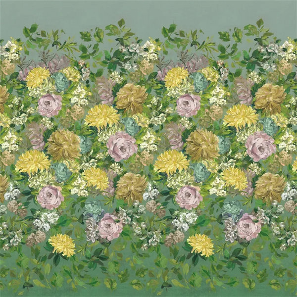 Fleurs d'artistes Floral Panel 01 Vintage Green Wallpaper | Designers Guild Europe