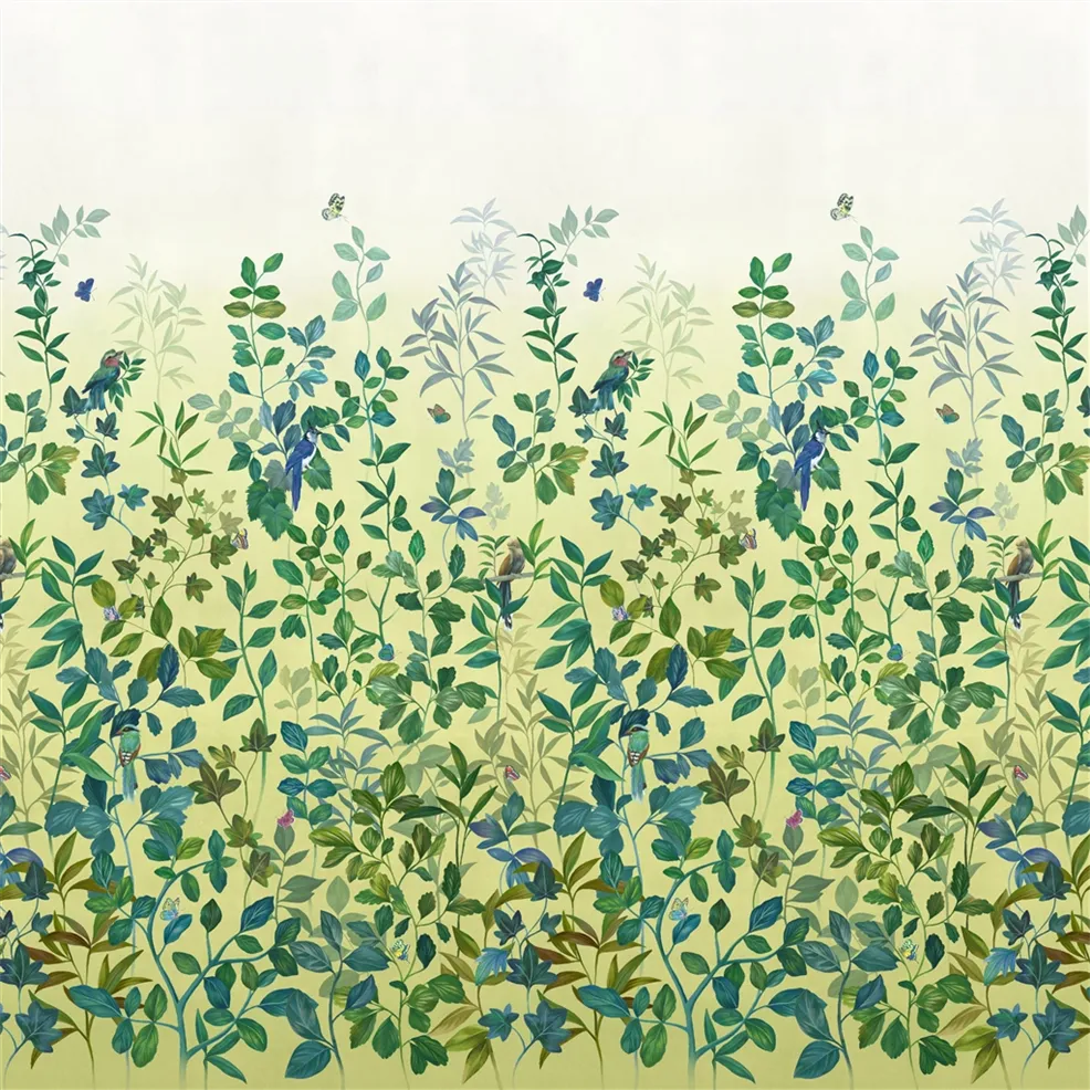 Voliere Summer Garden Panel 01 Lemongrass Yellow Wallpaper | Designers Guild Europe