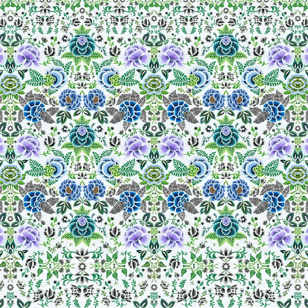 Rose de Damas Panel 01 Cobalt Wallpaper | Designers Guild Europe