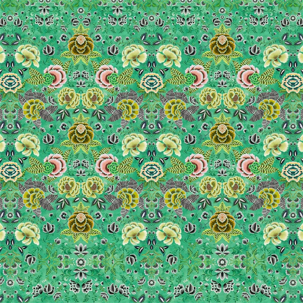 Rose de Damas Panel 02 Jade Wallpaper | Designers Guild Europe