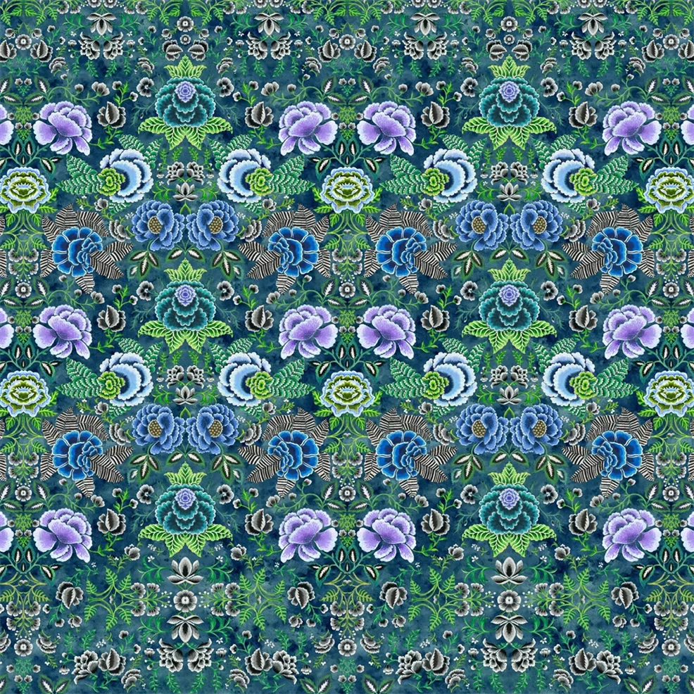 Rose de Damas Panel 03 Indigo Wallpaper | Designers Guild Europe