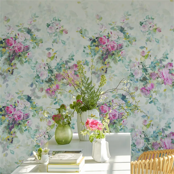 Bouquet de Roses Panel 1 Celadon Wallpaper | Designers Guild Europe