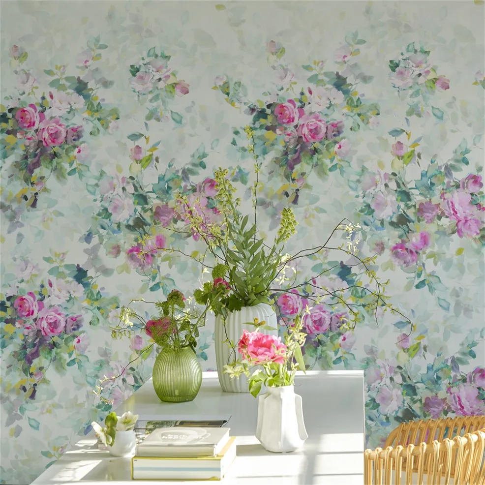 Bouquet de Roses Panel 1 Celadon Wallpaper | Designers Guild Europe