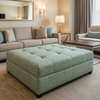 Woven Crosshatch Texture Seafoam Green Upholstered Ottoman | Architectural Fabrics