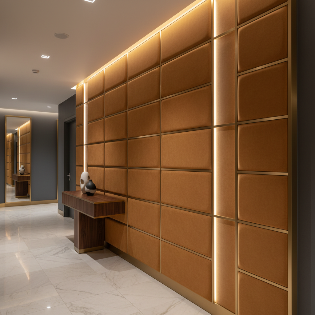 Smooth Matte Texture Caramel Brown Upholstered Wall Panel | Architectural Fabrics