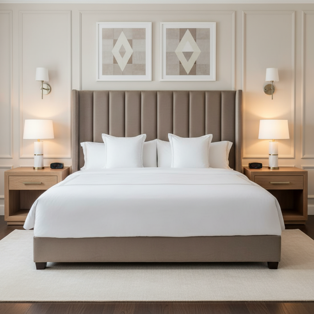 Fine Textured Weave Soft Taupe Upholstered Headboard | Architectural Fabrics
