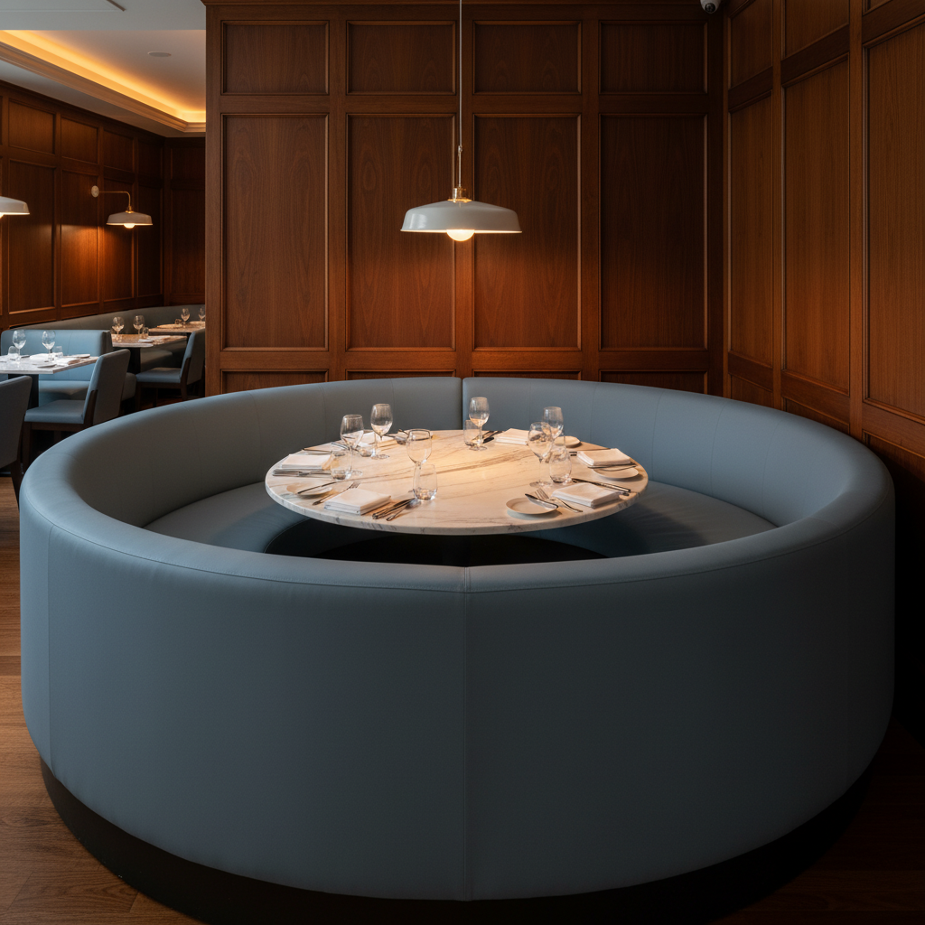 Smooth Solid Color Slate Blue Upholstered Banquette | Architectural Fabrics
