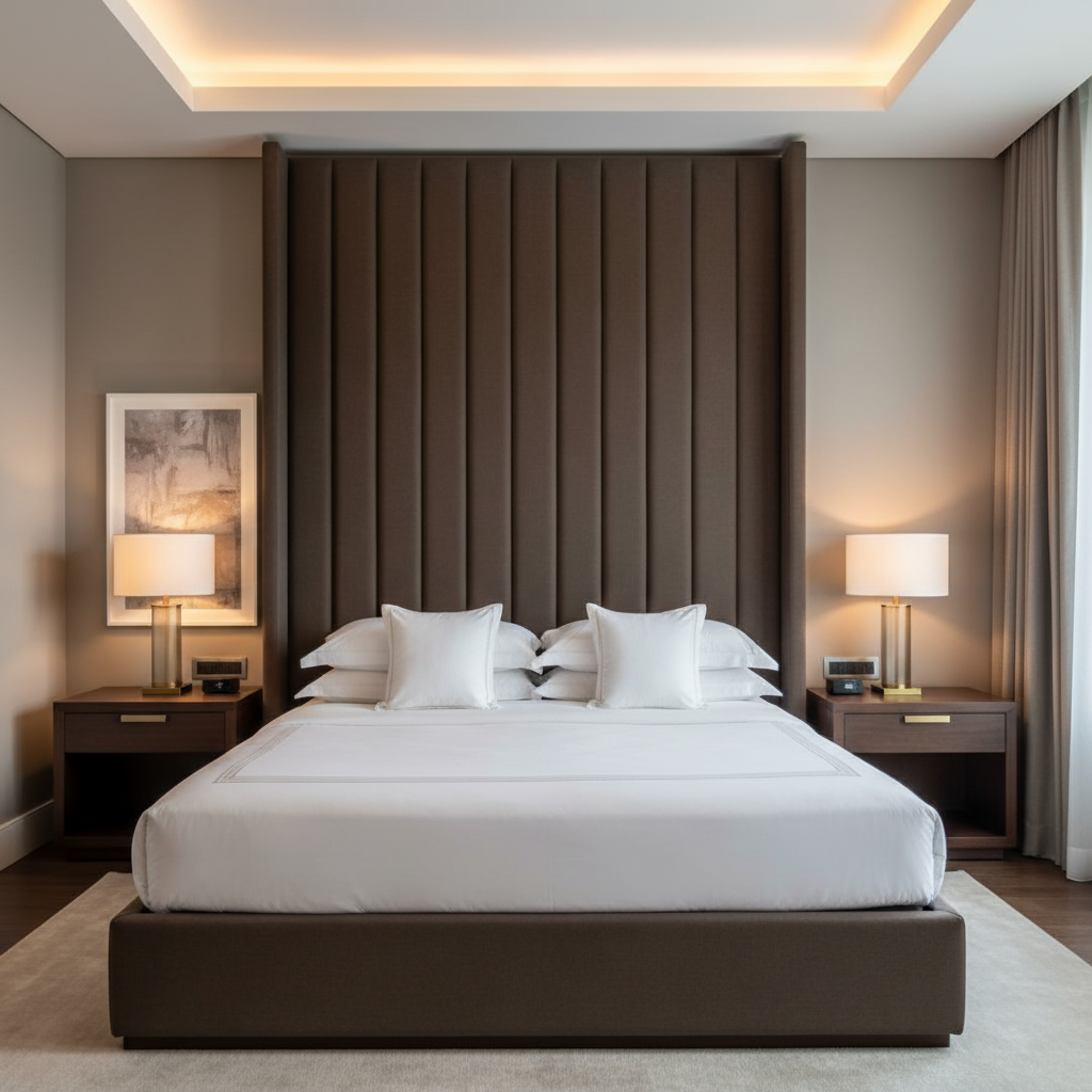 Subtle Linen Weave Dark Chocolate Upholstered Headboard | Architectural Fabrics