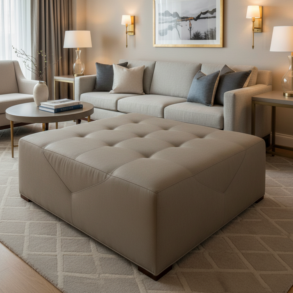 Aire Pebbled - Earthen Taupe Breathable Polyurethane Upholstered Ottoman | Architectural Fabrics