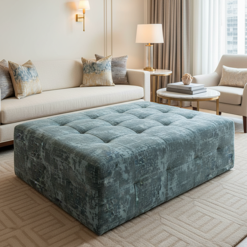 Turf Bay - Aqua Upholstered Ottoman | Architectural Fabrics