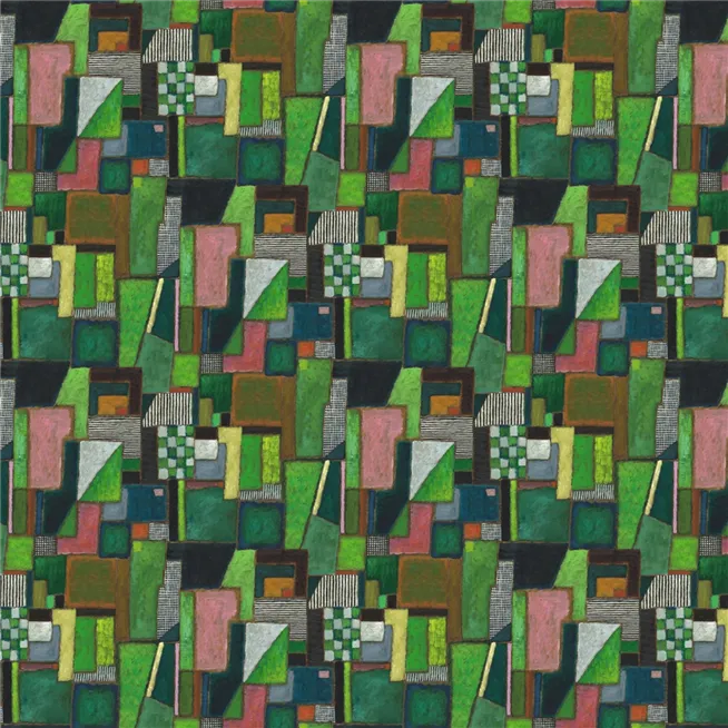 Raku Contemporary Patchwork Emerald Wallpaper | Designers Guild Europe