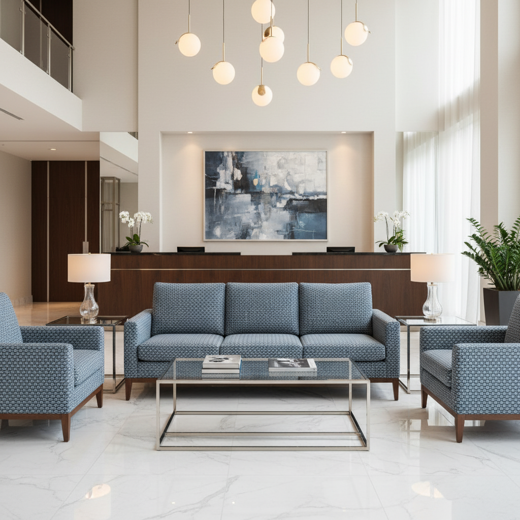 Geometric Woven Texture Denim Blue Upholstered Sofa | Architectural Fabrics