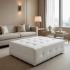 Ultrasuede  Polar White White Upholstered Ottoman | Ultrasuede Upholstery