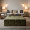 Ultrasuede  Moss  Green, Brown Upholstered Ottoman | Ultrasuede Upholstery