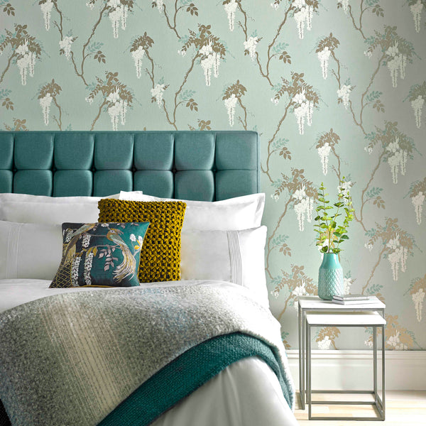 Leonora Teal - Green Wallcovering | 1838 Wallcoverings